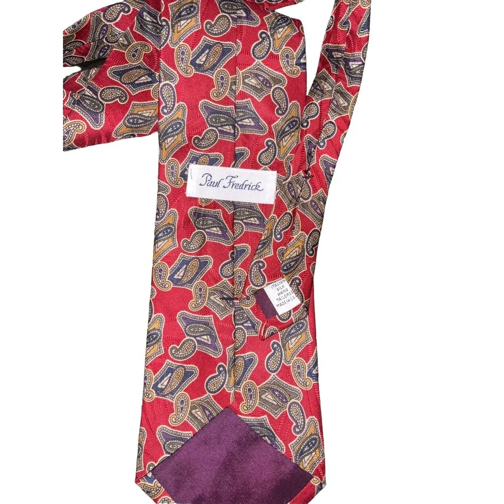 Paul Frederick 100%‎ Italian Silk Tie Red Paisley 4